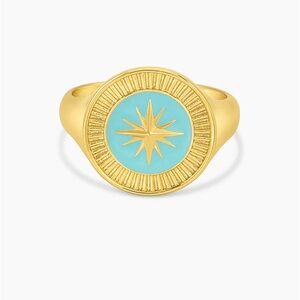 NWT Gorjana Compass Ring in Gold and Turquoise, Size 6